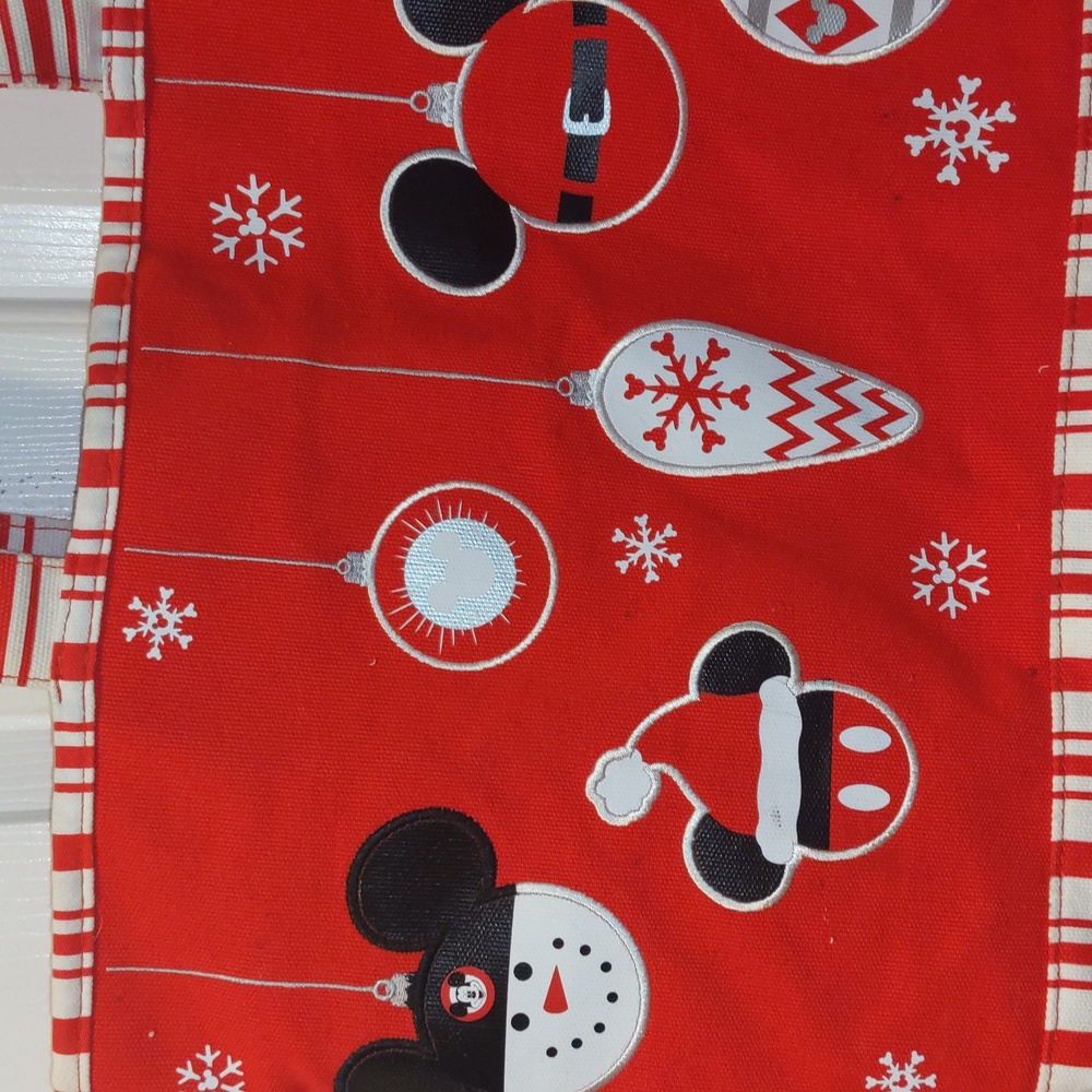 Disneyland Christmas Holiday Ornaments Mickey Red Canvas Tote Bag 20" Preowned - Picture 3 of 8